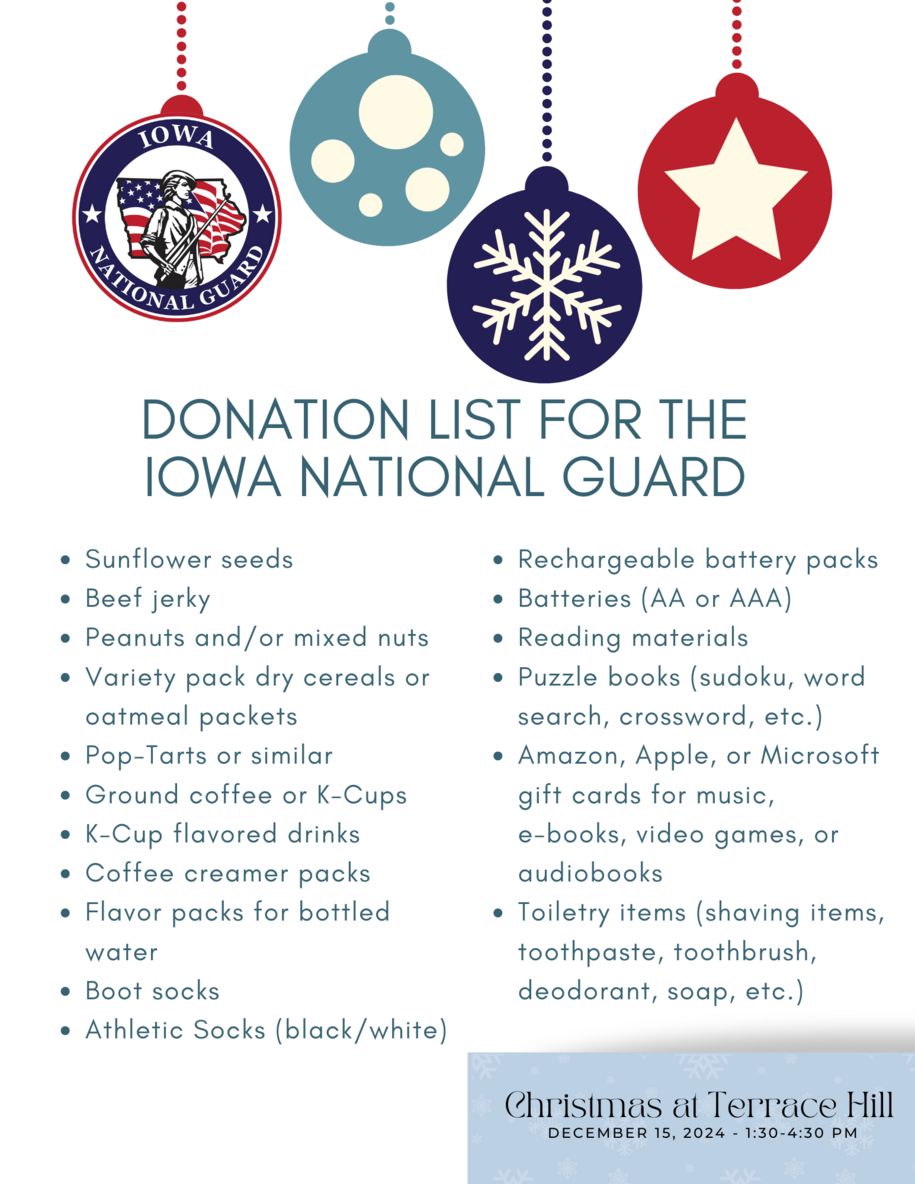 List of Donation items accepted for National Guard members