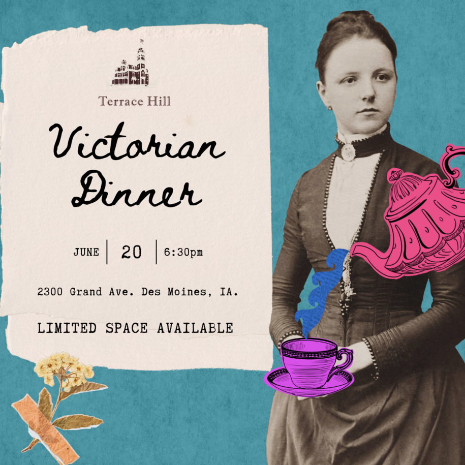 Victorian lady holding a tea cup.